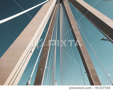 Bridge construction steel tower on scenic blue sky 95307398