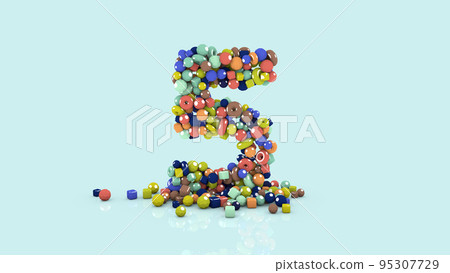 3D illustration from colored objects, colorful number five, from falling shapes 95307729