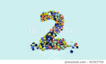 3D illustration from colored objects, colorful number two, from falling shapes 95307730