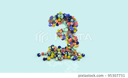 3D illustration from colored objects, colorful number three, from falling shapes 95307731