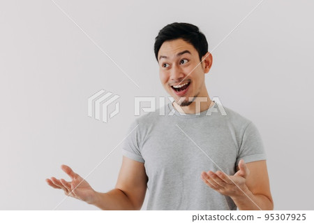 Surprised shocked face man isolated on white background for advertisement. Surprised shocked face man isolated on white background for advertisement. 95307925