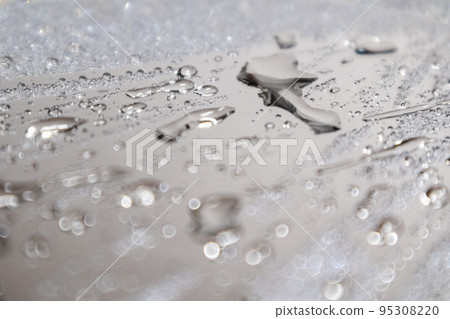 Silver macro of wet blurred glass with water drops 95308220