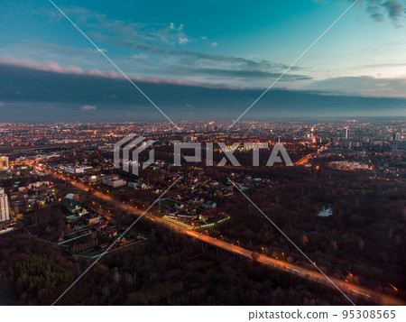 Aerial view at sunset, Kharkiv city center streets Aerial view at sunset, Kharkiv city center streets 95308565