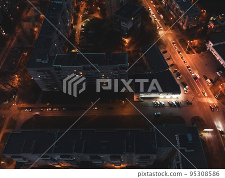 Aerial night city roofs top view, Kharkiv Ukraine Aerial night city roofs top view, Kharkiv Ukraine 95308586