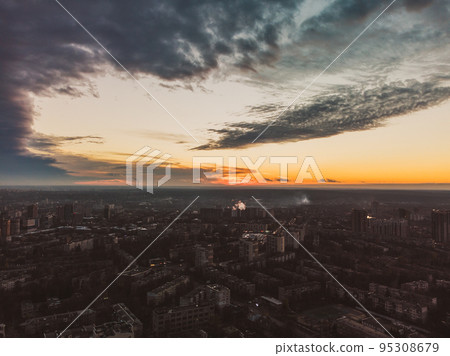 Aerial Kharkiv city center, epic sunset evening Aerial Kharkiv city center, epic sunset evening 95308679