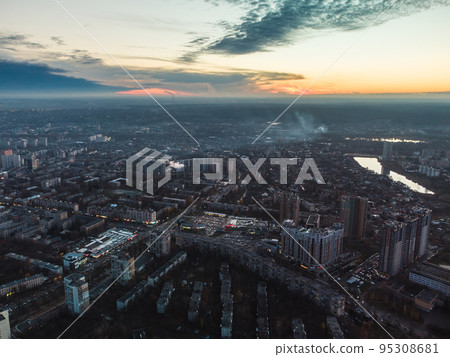 Aerial Kharkiv city center, epic sunset evening Aerial Kharkiv city center, epic sunset evening 95308681