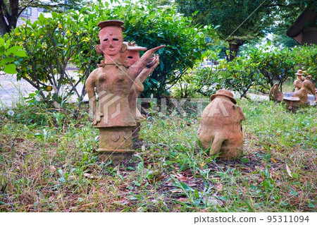 Haniwa objects displayed in Kofun Park Haniwa objects displayed in Kofun Park 95311094