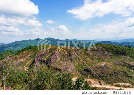 Beautiful landscape of Noen Chang Suek (Battle Elephant Hill) mountain view point is Thailand and Myanmar border crossing point. Mountain hill road view point scenic west in Kanchanaburi Thailand. 95311656