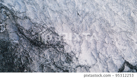 Ice frost texture. Winter abstract background. Snow surface. Monochrome black white frozen mineral stone grunge wallpaper with free space. 95312253