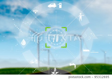 wind turbine farm with blue sky with earth safe 95312695