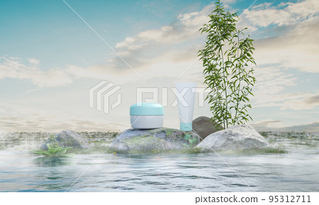 white product mock up on rocks in small river white product mock up on rocks in small river 95312711