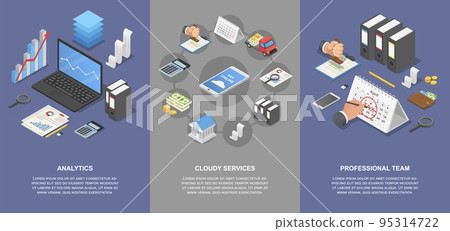 Taxes accounting money banner concept set. Isometric illustration of 4 taxes accounting money vector banner horizontal concepts for web 95314722