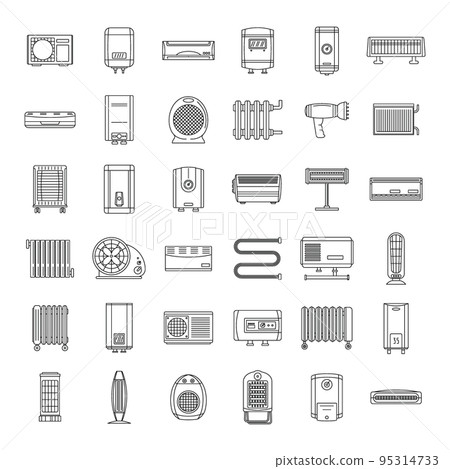 Electric heater device icons set. Outline illustration of 36 electric heater device vector icons for web 95314733
