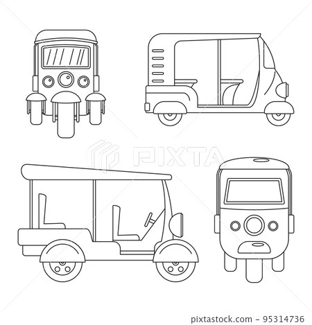 Tuk rickshaw Thailand icons set. Outline illustration of 4 tuk rickshaw Thailand vector icons for web Tuk rickshaw Thailand icons set. Outline illustration of 4 tuk rickshaw Thailand vector icons for web 95314736