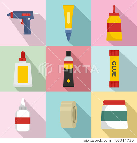Glue stick adhesive icons set. Flat illustration of 9 glue stick adhesive vector icons for web 95314739