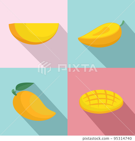 Mango fruit yellow icons set. Flat illustration of 4 mango fruit yellow vector icons for web 95314740