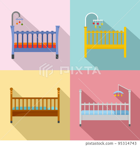 Baby crib cradle bed icons set. Flat illustration of 4 baby crib cradle bed vector icons for web Baby crib cradle bed icons set. Flat illustration of 4 baby crib cradle bed vector icons for web 95314743