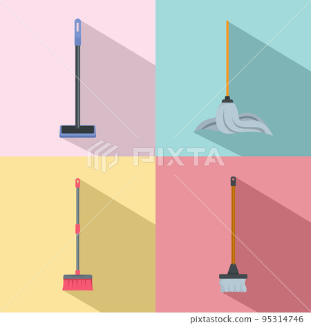Mop cleaning swab icons set. Flat illustration of 4 mop cleaning swab vector icons for web 95314746