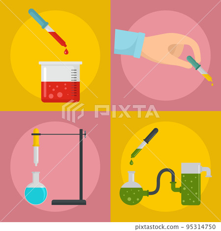 Pipette medical dropper tool banner concept set. Flat illustration of 4 pipette medical dropper tool vector banner horizontal concepts for web 95314750