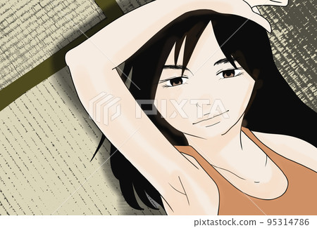 一個女人躺在榻榻米上的插圖 95314786
