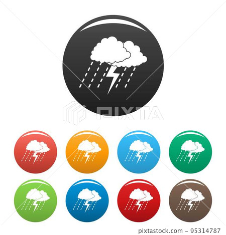 Cloud thunder icon. Simple illustration of cloud thunder vector icons set color isolated on white Cloud thunder icon. Simple illustration of cloud thunder vector icons set color isolated on white 95314787