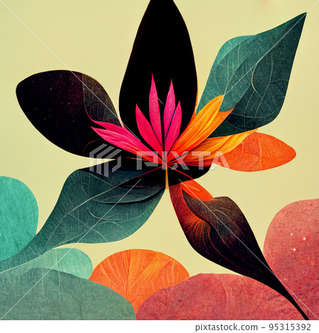 Watercolor art background. Digital generated wallpaper design with flower paint brush line art. 95315392