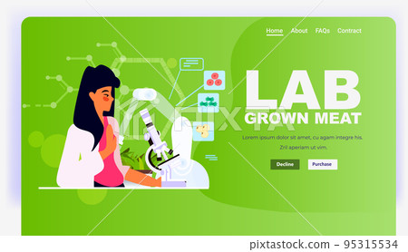 scientist analyzing cultured red raw veal made from animal cells artificial lab grown meat production concept 95315534