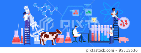 scientists team analyzing cultured red raw veal made from animal cells artificial lab grown meat production concept scientists team analyzing cultured red raw veal made from animal cells artificial lab grown meat production concept 95315536