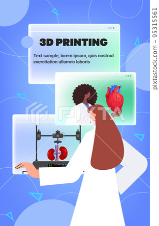 doctor choosing web browser windows with transplantation organs heart kidneys models prints on 3d bio printer medical printing 95315561