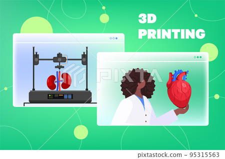 doctor holding human transplantation organs heart kidneys models prints on 3d bio printer medical printing biological engineering 95315563