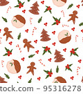 Christmas pattern with cookies, gingerbread, berries, New Year's sweets. Christmas pattern on a white background. 95316278
