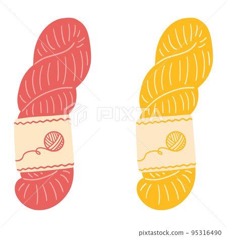 Colorful hank yarn for knitting or crochet. Hand drawn vector illustration of knitting supplies, hobby items, leisure time 95316490
