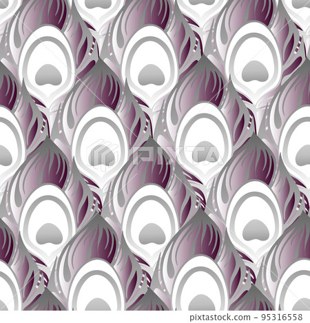 purple gray volumetric peacock feathers seamless pattern, texture, design 95316558