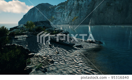 beach coast of the Norwegian Sea with mountains and cliffs on sunny day beach coast of the Norwegian Sea with mountains and cliffs on sunny day 95316840