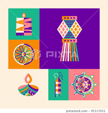 Diwali Flat Color Symbols 95317031