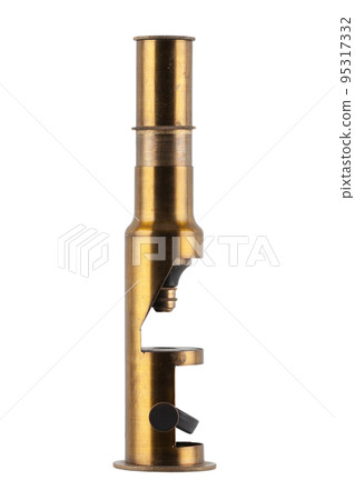 Vintage brass microscope. Small hand microscope from the 20th century. 95317332