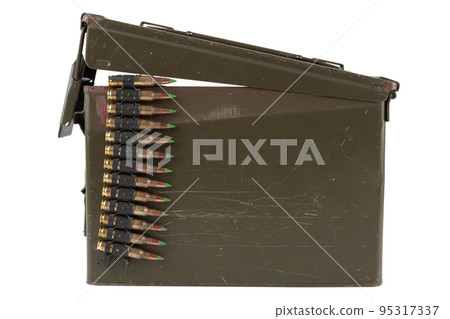 Ammunition belt with cartridges in ammunition boxes 95317337