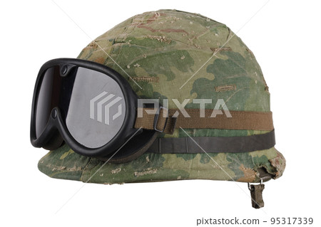 US Army helmet Vietnam war period with camouflage cover goggles US Army helmet Vietnam war period with camouflage cover goggles 95317339