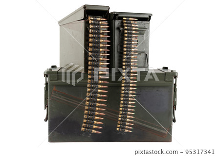 Ammunition belt with cartridges in ammunition boxes Ammunition belt with cartridges in ammunition boxes 95317341