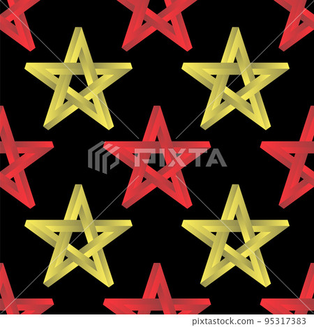 Pentagram sign five pointed star seamless pattern. Magical symbol of faith. Simple yellow red star icon illustration Pentagram sign five pointed star seamless pattern. Magical symbol of faith. Simple yellow red star icon illustration 95317383