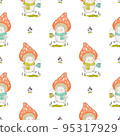 Mushroom cartoon vector illustration for posters, T-shirt print, postcard. Kids card print template and seamless background pattern  95317929