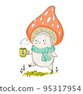Cute funny amanita mushroom. Vector isolated hand drawn cartoon kawaii character. Illustration for posters, T-shirt print, postcard, card, baby textile. Vector illustration 95317954