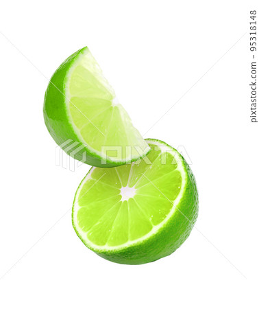 Juicy cut limes on white background. Citrus fruit Juicy cut limes on white background. Citrus fruit 95318148