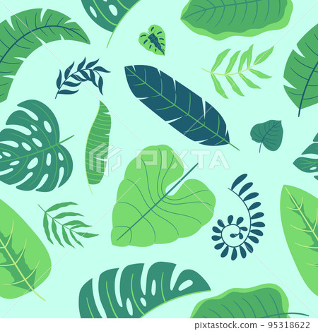 Tropical Floral Pattern with Green Leaves and Branches. Seamless Botanical Background. Palm Leaves Paper, Textile Print Tropical Floral Pattern with Green Leaves and Branches. Seamless Botanical Background. Palm Leaves Paper, Textile Print 95318622