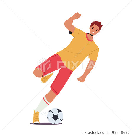 Athlete Practicing Football Game, Sportsman Playing Soccer Isolated On White Background. Character Wear Uniform Athlete Practicing Football Game, Sportsman Playing Soccer Isolated On White Background. Character Wear Uniform 95318652