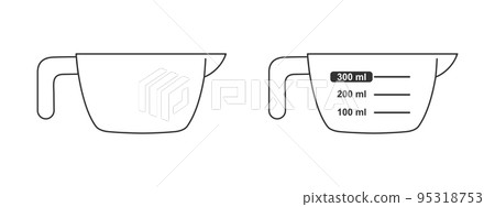 300 ml volume cups blank and with measuring scale. Liquid containers for cooking with fluid capacity chart. Vector outline illustration 300 ml volume cups blank and with measuring scale. Liquid containers for cooking with fluid capacity chart. Vector outline illustration 95318753