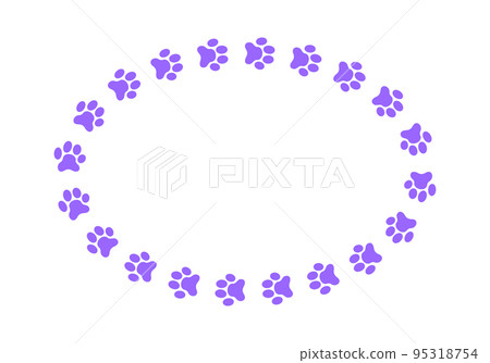 Oval frame with pet paw footprints. Cute template for dog or cat photo, greeting or invitation card, picture, banner isolated on white background Oval frame with pet paw footprints. Cute template for dog or cat photo, greeting or invitation card, picture, banner isolated on white background 95318754