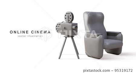 3d realistic retro camera and Cinema armchair. Vector illustration. 3d realistic retro camera and Cinema armchair. Vector illustration. 95319172