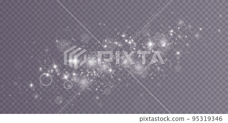 Set of white glowing lights effects isolated on transparent background. Christmas lights. Solar flare with beams and spotlight. Glow effect. Starburst with sparkles for cards and holiday backgrounds. 95319346