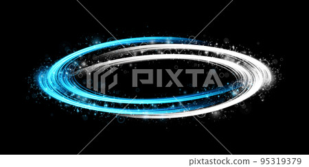 Abstract light lines of movement and speed with sparkles in blue and white. Light everyday glowing effect. semicircular wave, light trail curve swirl, car headlights, incandescent optical fiber png. 95319379